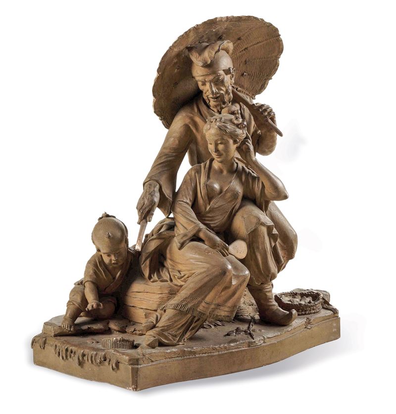 Plasticatore francese del XVIII-XIX secolo Famiglia orientale in riva al fiume  - Asta Sei Secoli di Arti e Arredi - III - Cambi Casa d'Aste