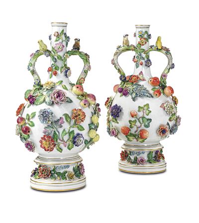 Coppia di Vasi a Bottigliagermania, Potschappel (sassonia), Manifattura di Carl Thieme, Prima Met...