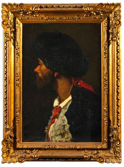 Scuola Napoletana del XIX-XX Secolo Ritratto di Uomo con Cappello