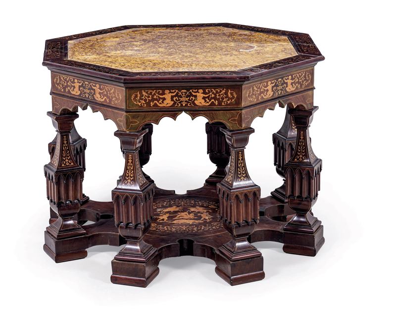 Tavolo Carlo X lastronato e filettato. XIX secolo  - Asta Sei Secoli di Arti e Arredi - III - Cambi Casa d'Aste