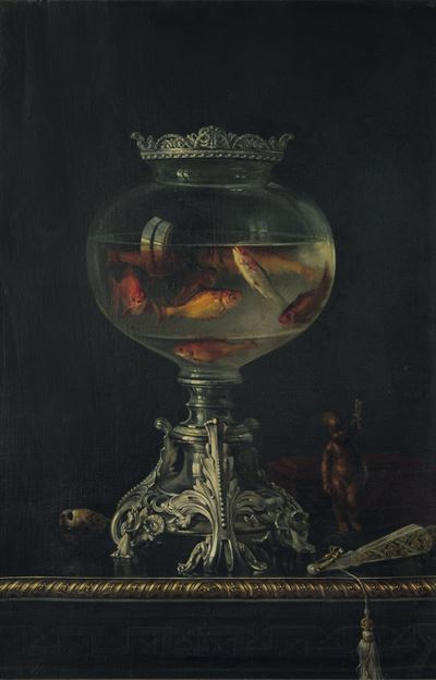 Vaso di Pesci con Conchiglia, Ventaglio e Scultura