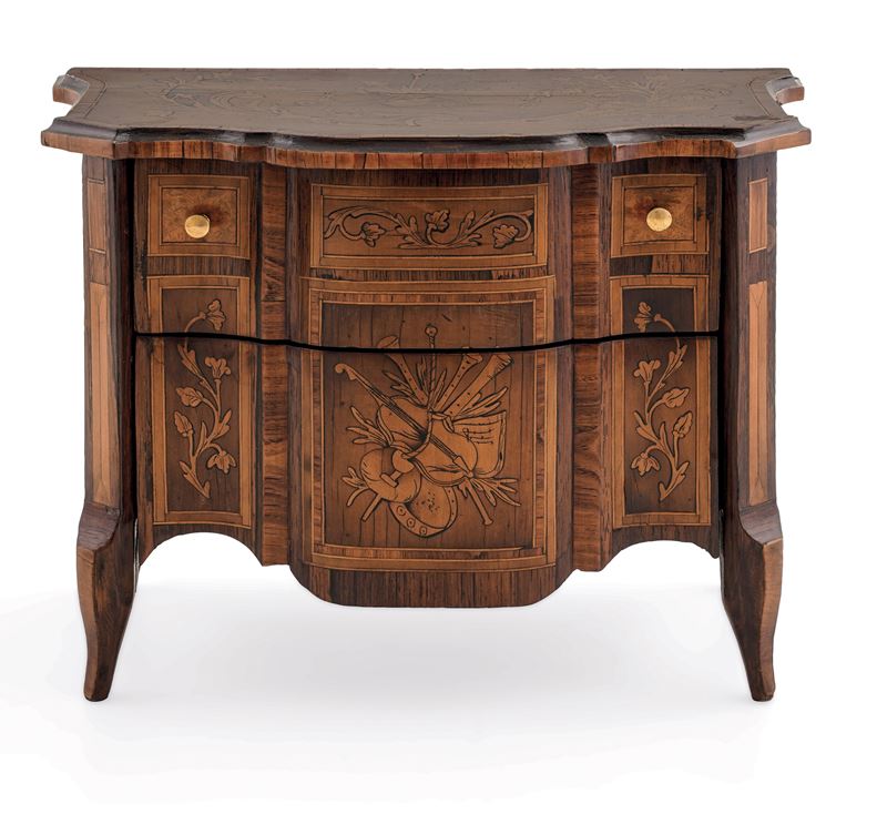 Modellino di cassettone lastronato e intarsiato. XIX secolo  - Auction Six Centuries of Arts and Furnitures - III - Cambi Casa d'Aste