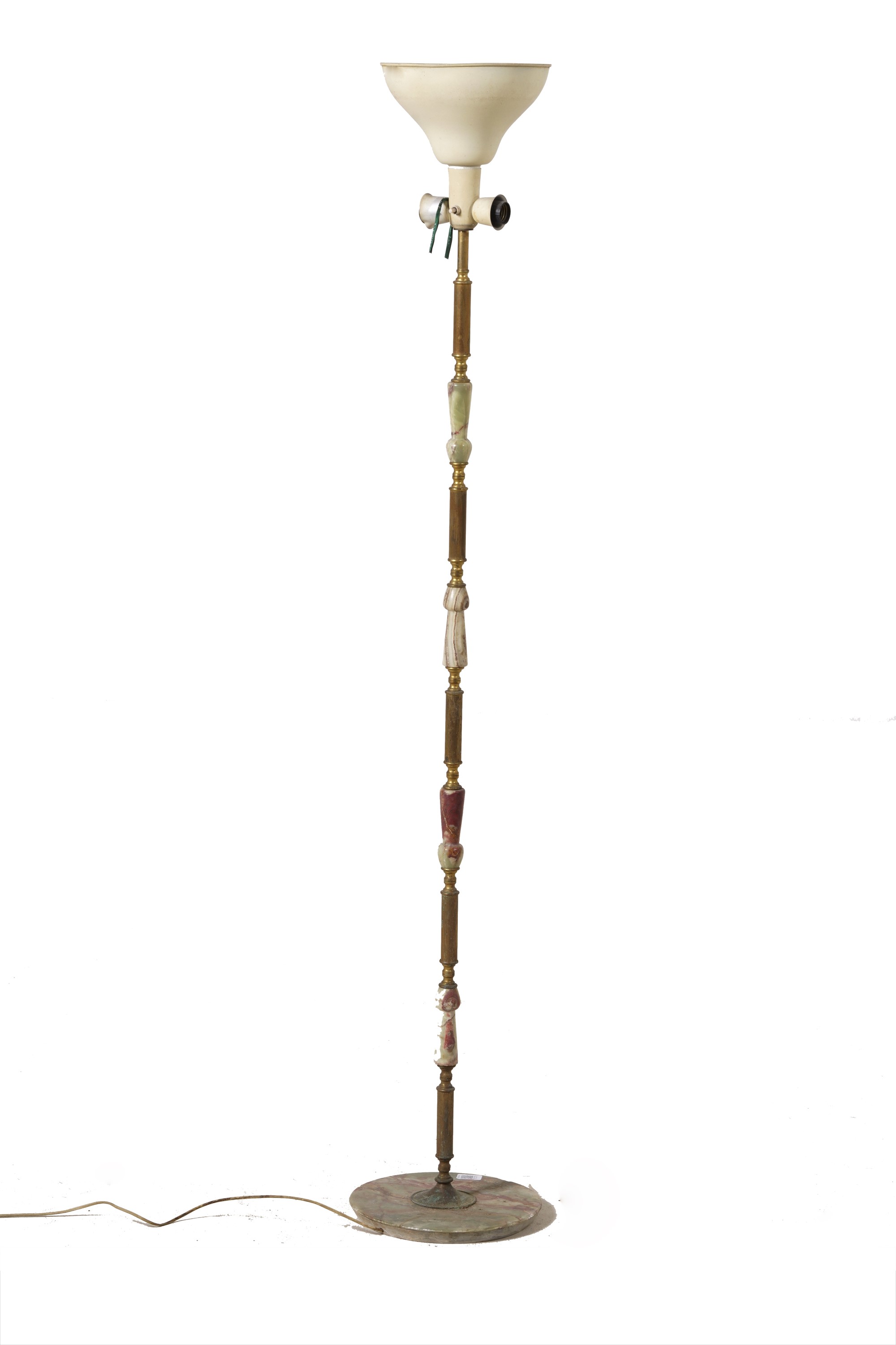 Piantana in Metallo Dorato con Base ed Elementi Decorativi del Fusto in Marmo