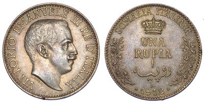 Somalia Italiana. Vittorio Emanuele III di Savoia, 1909-1925. Rupia 1912.