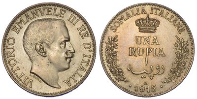 Somalia Italiana. Vittorio Emanuele III di Savoia, 1909-1925. Rupia 1915.