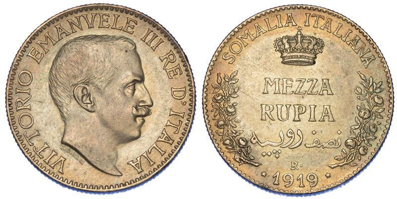 SOMALIA ITALIANA. VITTORIO EMANUELE III DI SAVOIA, 1909-1925. Mezza rupia 1919.  - Auction Numismatics - Cambi Casa d'Aste