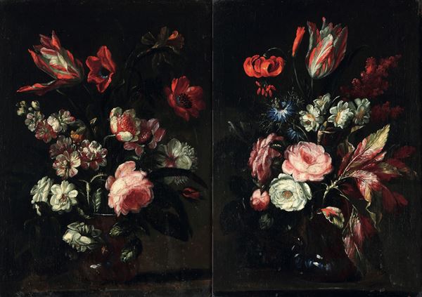 Scuola del XVII secolo Nature morte con vasi fiori