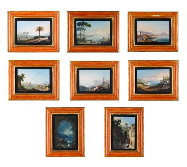 Scuola del XIX secolo Vedute di città del sud Italia