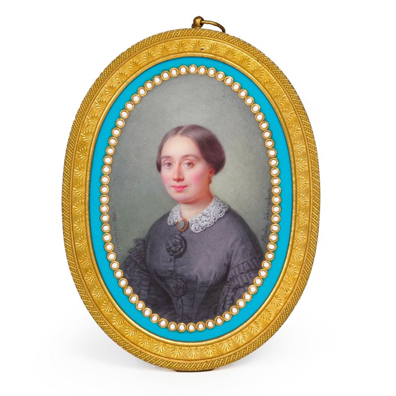 Ritratto in miniatura, XIX secolo. Firmato Athalic Schonznberg.  - Auction Antiques - Cambi Casa d'Aste