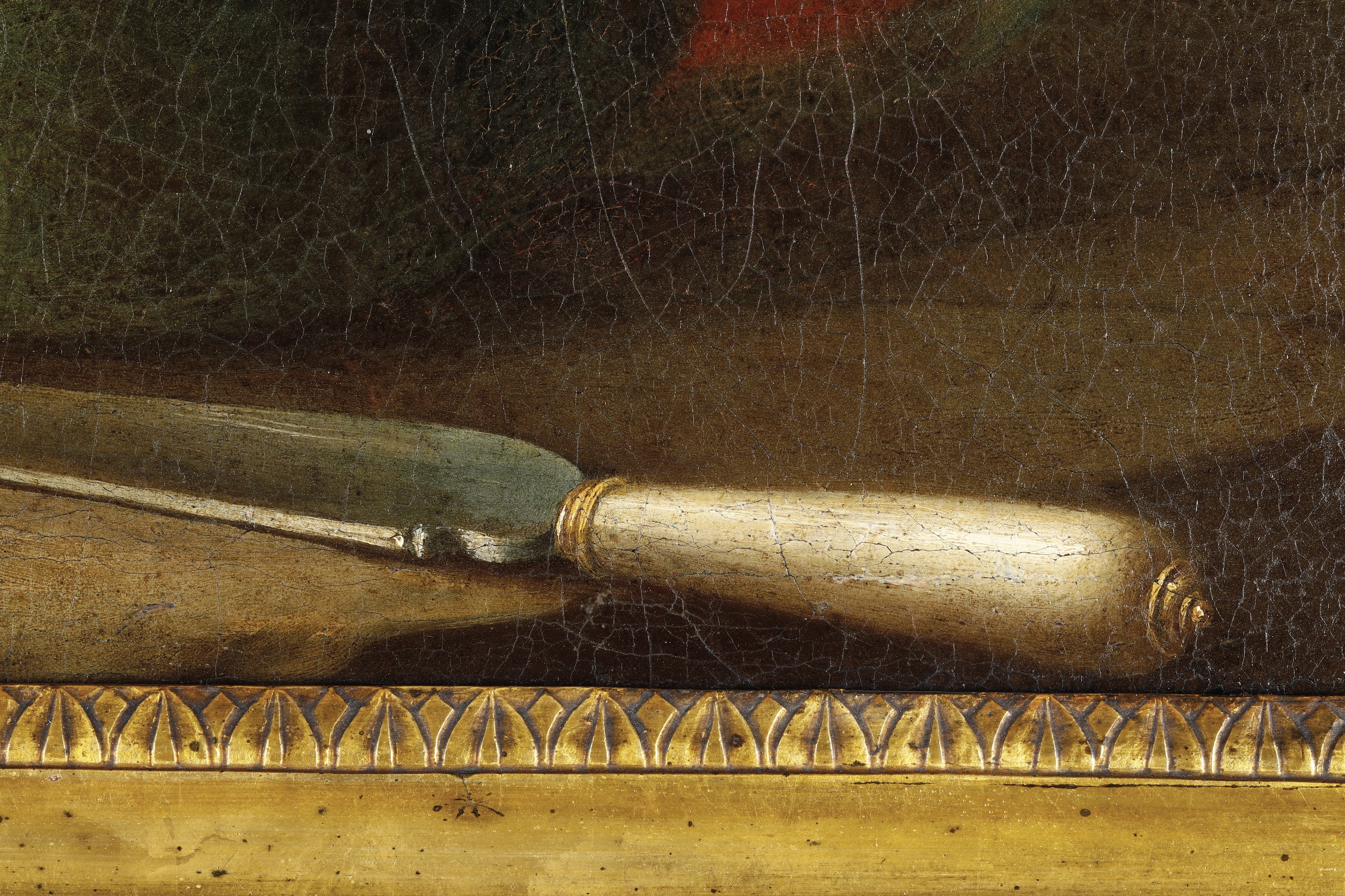 Scuola italiana del XVII secolo Natura in posa con anguria, coltello e cesto di fichi