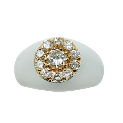 Anello con diamanti e smalto, montatura in oro giallo 750/1000