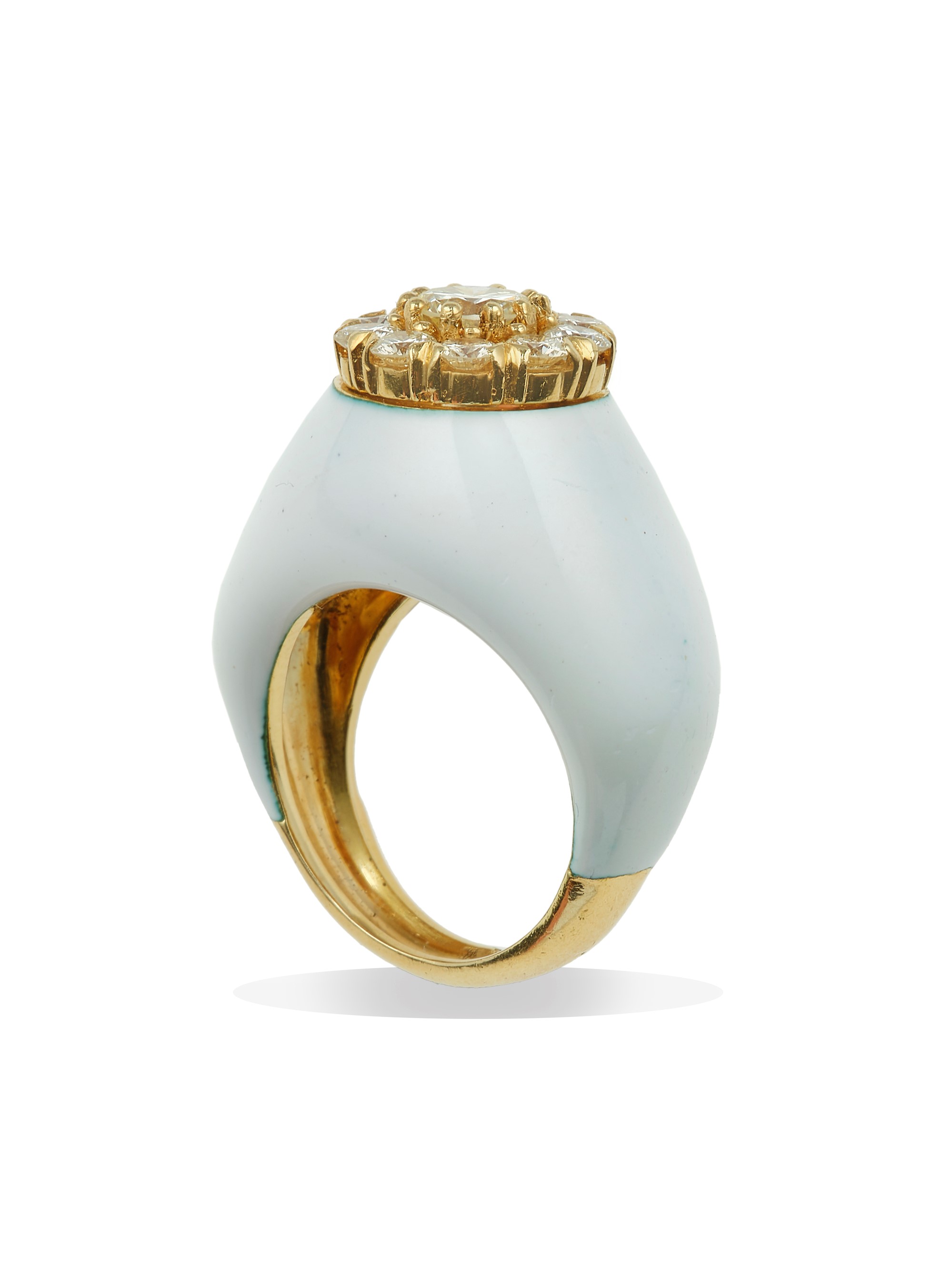 Anello con diamanti e smalto, montatura in oro giallo 750/1000