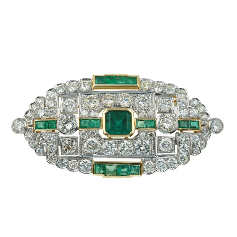 Spilla con diamanti e smeraldi  - Asta Fine Jewels - Cambi Casa d'Aste