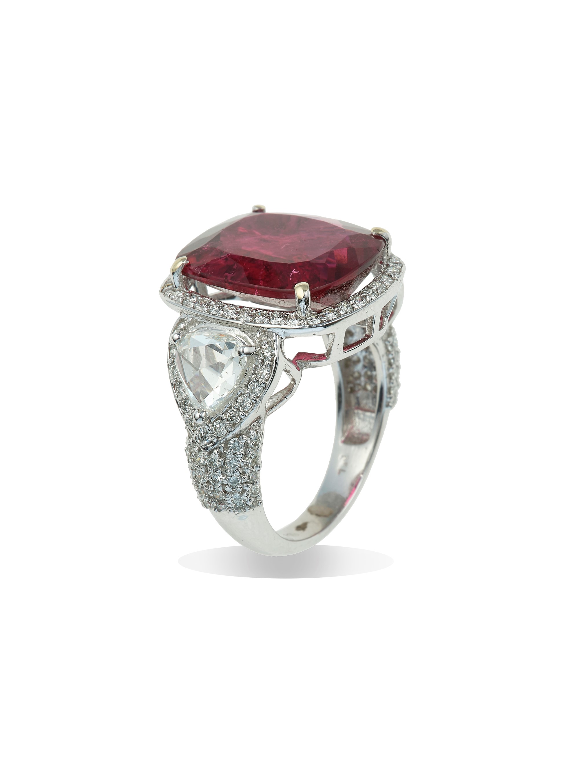 Anello in oro bianco 14Kt con rubellite e diamanti