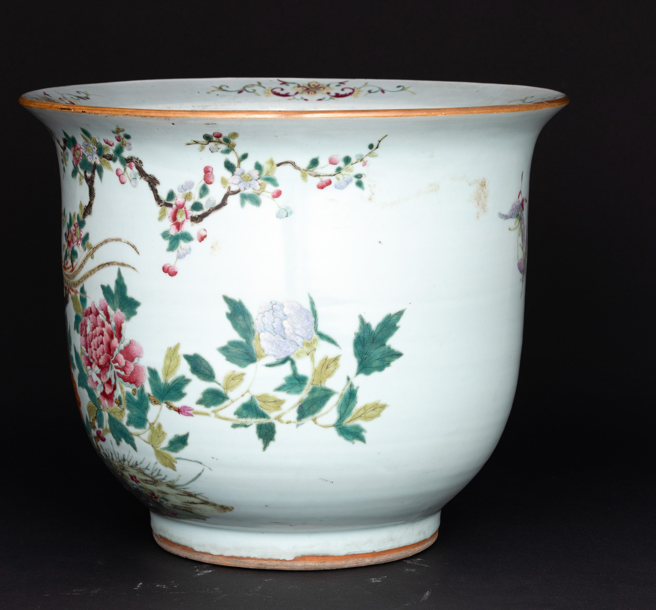 Cachepot in Porcellana con Decori Floreali e Fenici, Cina, Dinastia Qing, XIX Secolo