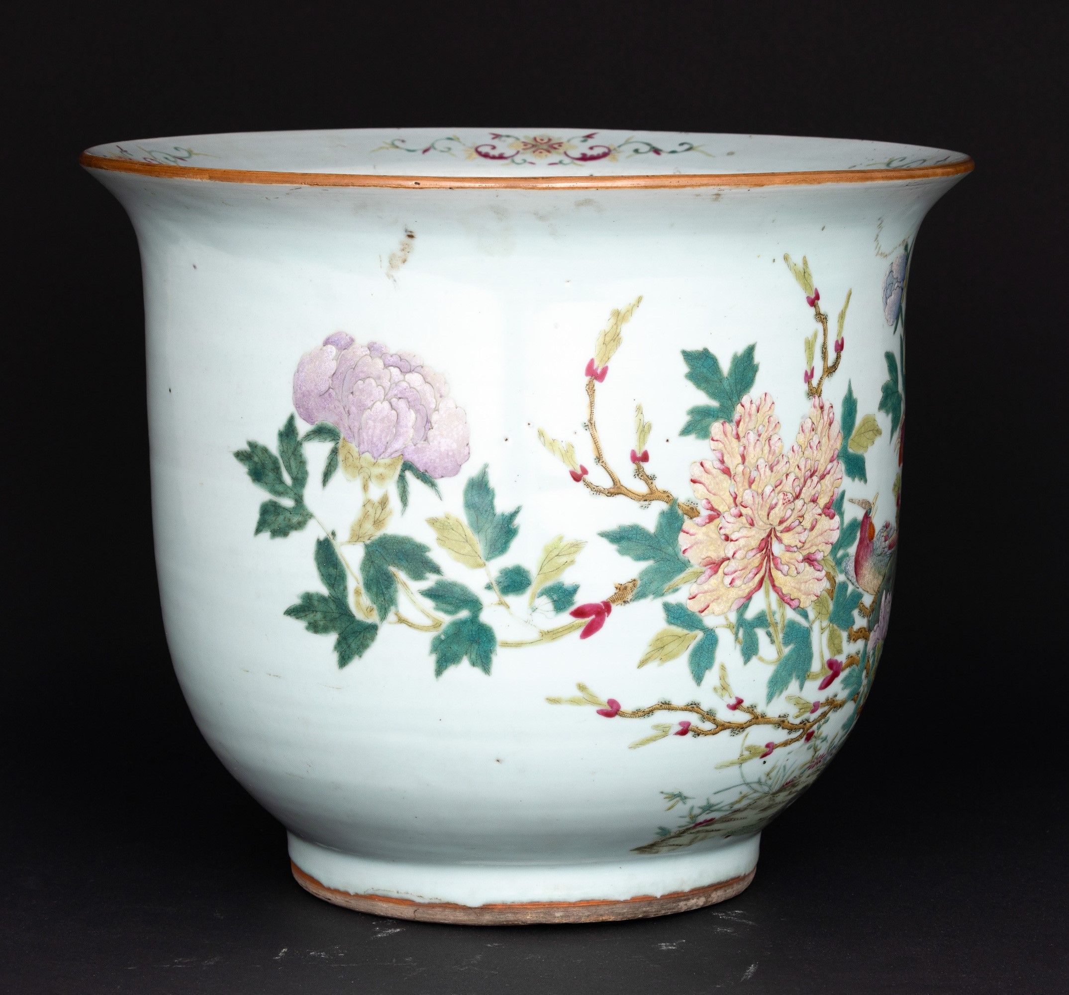 Cachepot in Porcellana con Decori Floreali e Fenici, Cina, Dinastia Qing, XIX Secolo