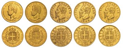 Regno di Sardegna e Regno D’italia. Lotto di Cinque Monete.