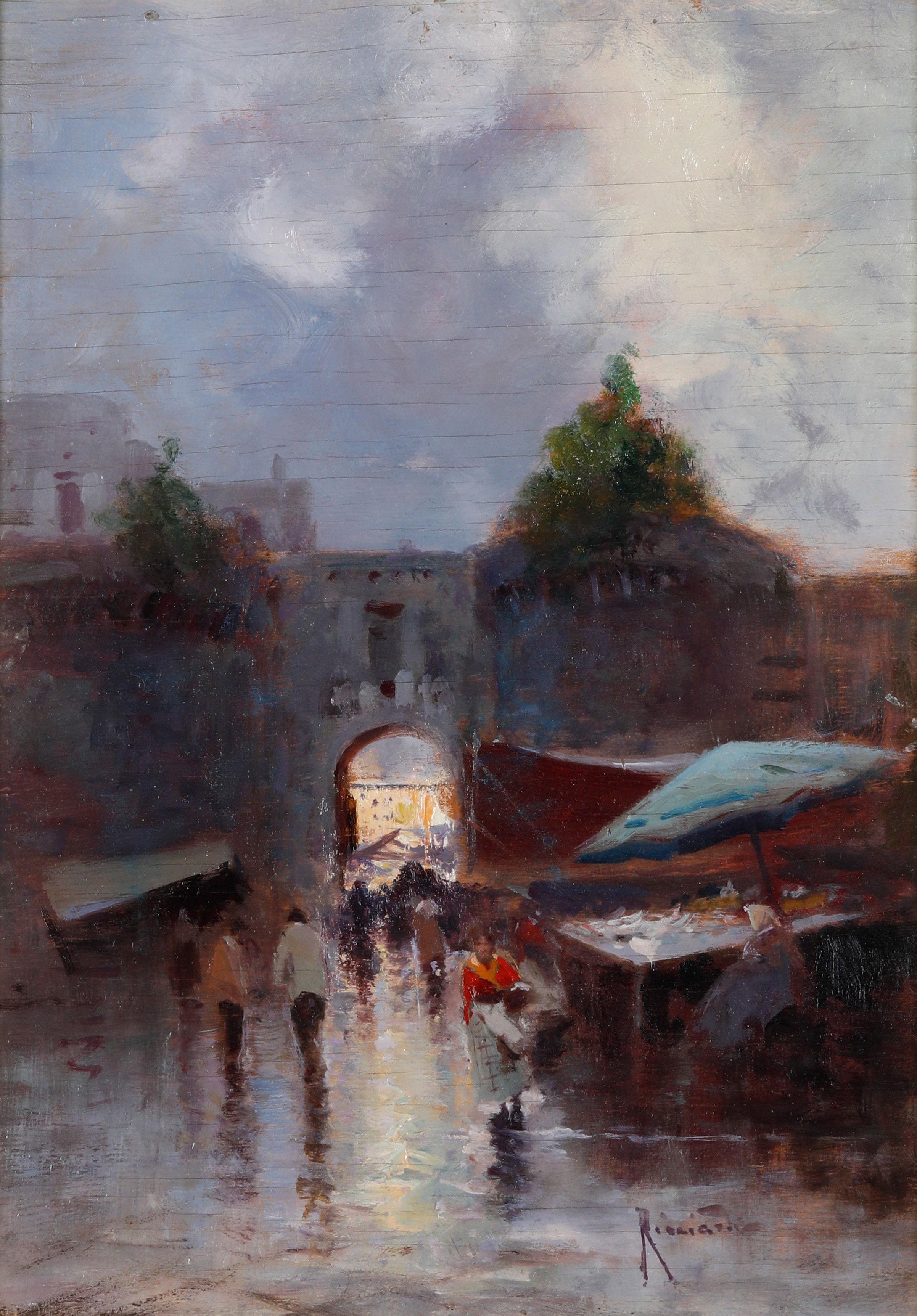 Oscar Ricciardi - Scorcio di Napoli, olio su cartone
