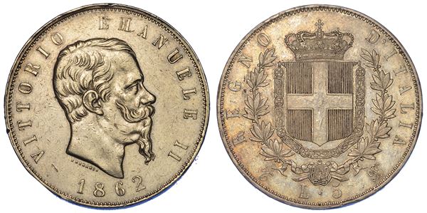REGNO D'ITALIA. VITTORIO EMANUELE II DI SAVOIA, 1861-1878. 5 Lire 1862. Torino.