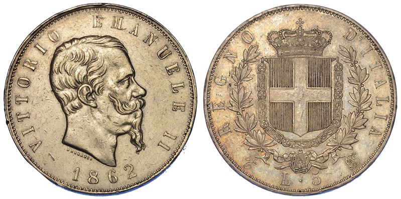 REGNO D'ITALIA. VITTORIO EMANUELE II DI SAVOIA, 1861-1878. 5 Lire 1862. Torino.  - Auction Numismatics - Cambi Casa d'Aste