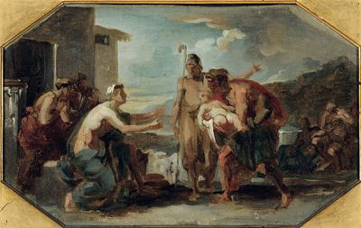 Ecuba e Paride, olio su tavoletta
