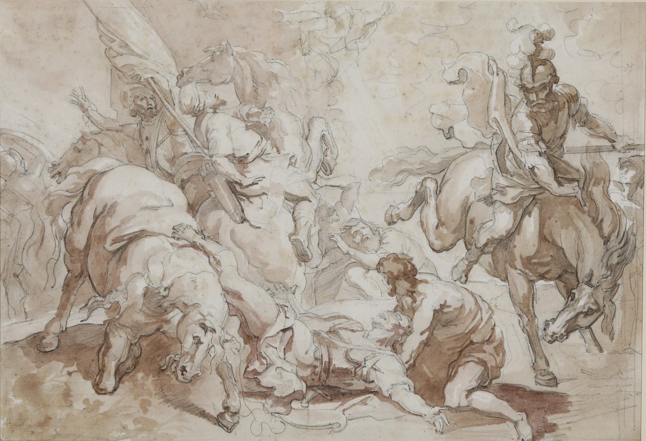 Vincenzo Camuccini - Conversione di San Paolo, matita nera e acquerello bruno su carta