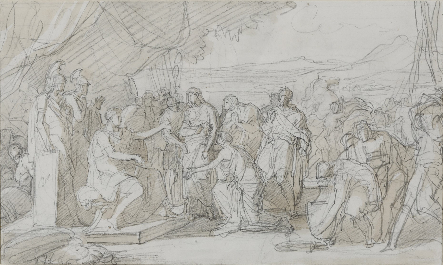 Vincenzo Camuccini - Episodio tratto dalla storia romana, matita nera e acquerello bruno su carta