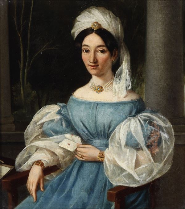 Scuola del XIX secolo Ritratto di gentildonna con lettera