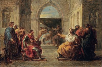 Condottiero al cospetto del doge, olio su tela