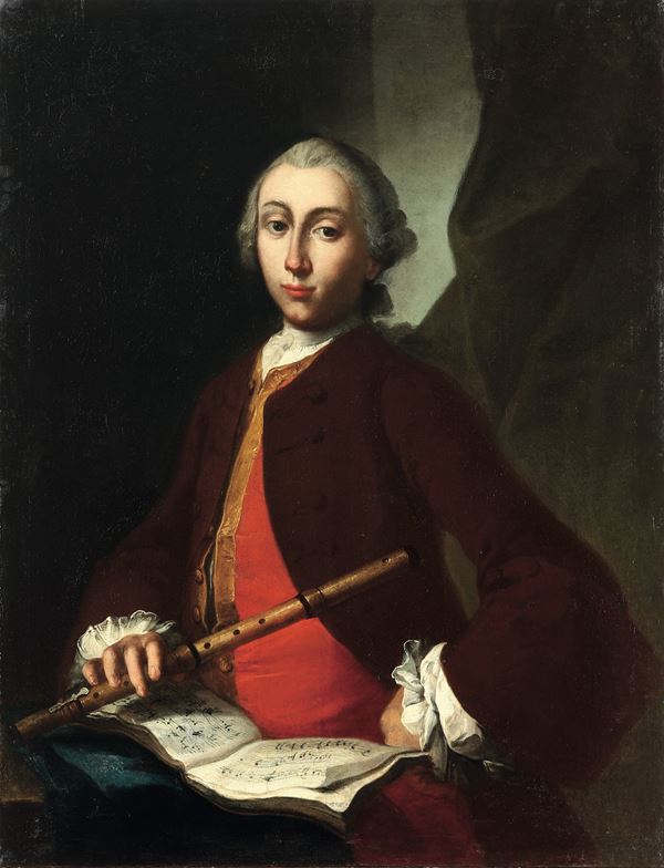 Scuola del XVIII secolo Ritratto di flautista