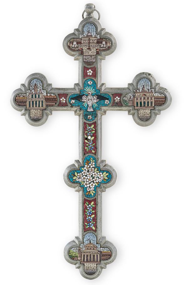 Croce con micromosaici raffiguranti Chiese e munumenti romani. Roma, XIX secolo