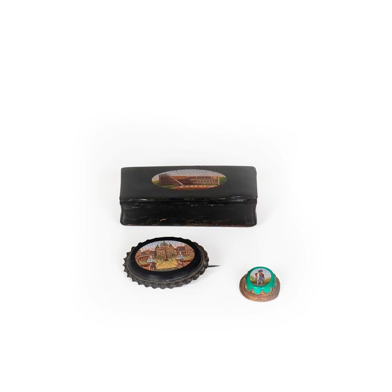Gruppo di tre micromosaici  - Auction Antiques - Cambi Casa d'Aste
