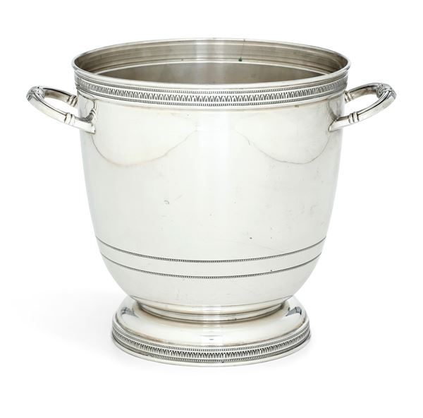 Secchiello porta champagne. Argenteria italiana del XX secolo. Argentiere Rino Greggio, Padova