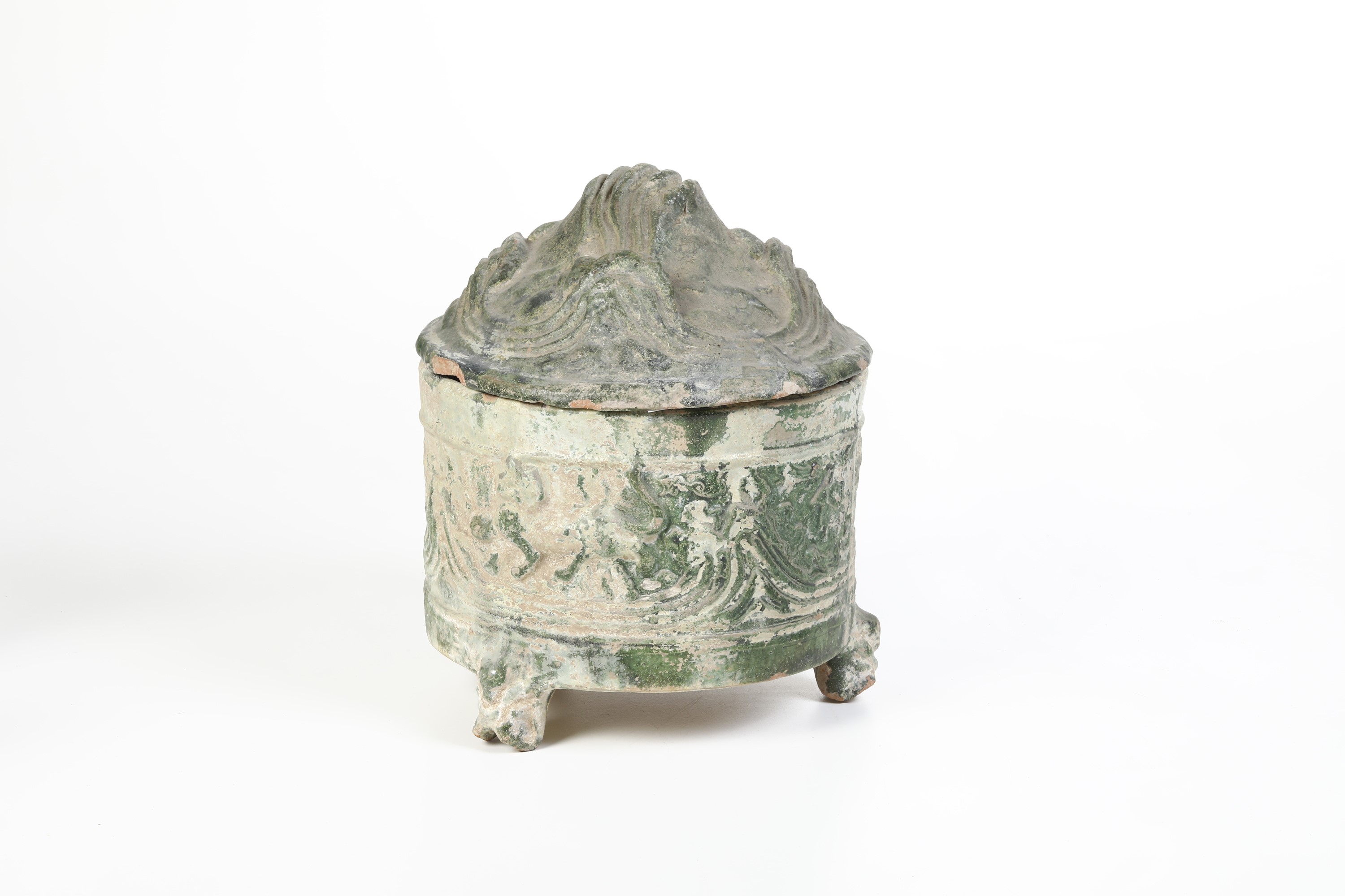 Tripode con Coperchio in Terracotta Invetriata, Cina, Dinastia Han (206 a.C - 220 D.C)