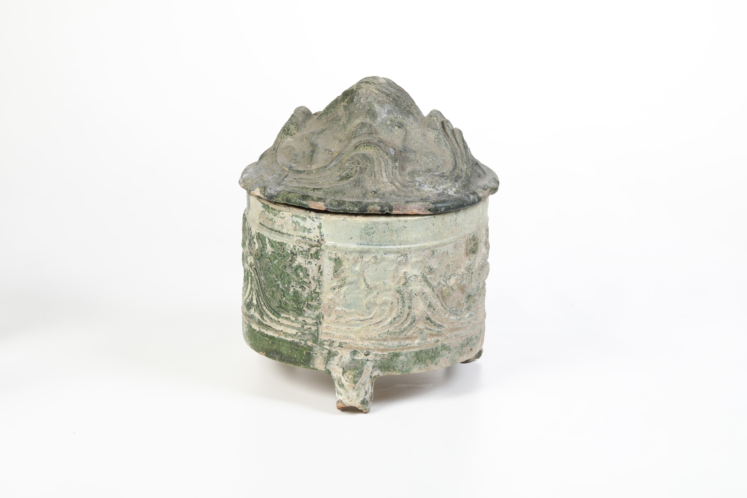 Tripode con Coperchio in Terracotta Invetriata, Cina, Dinastia Han (206 a.C - 220 D.C)