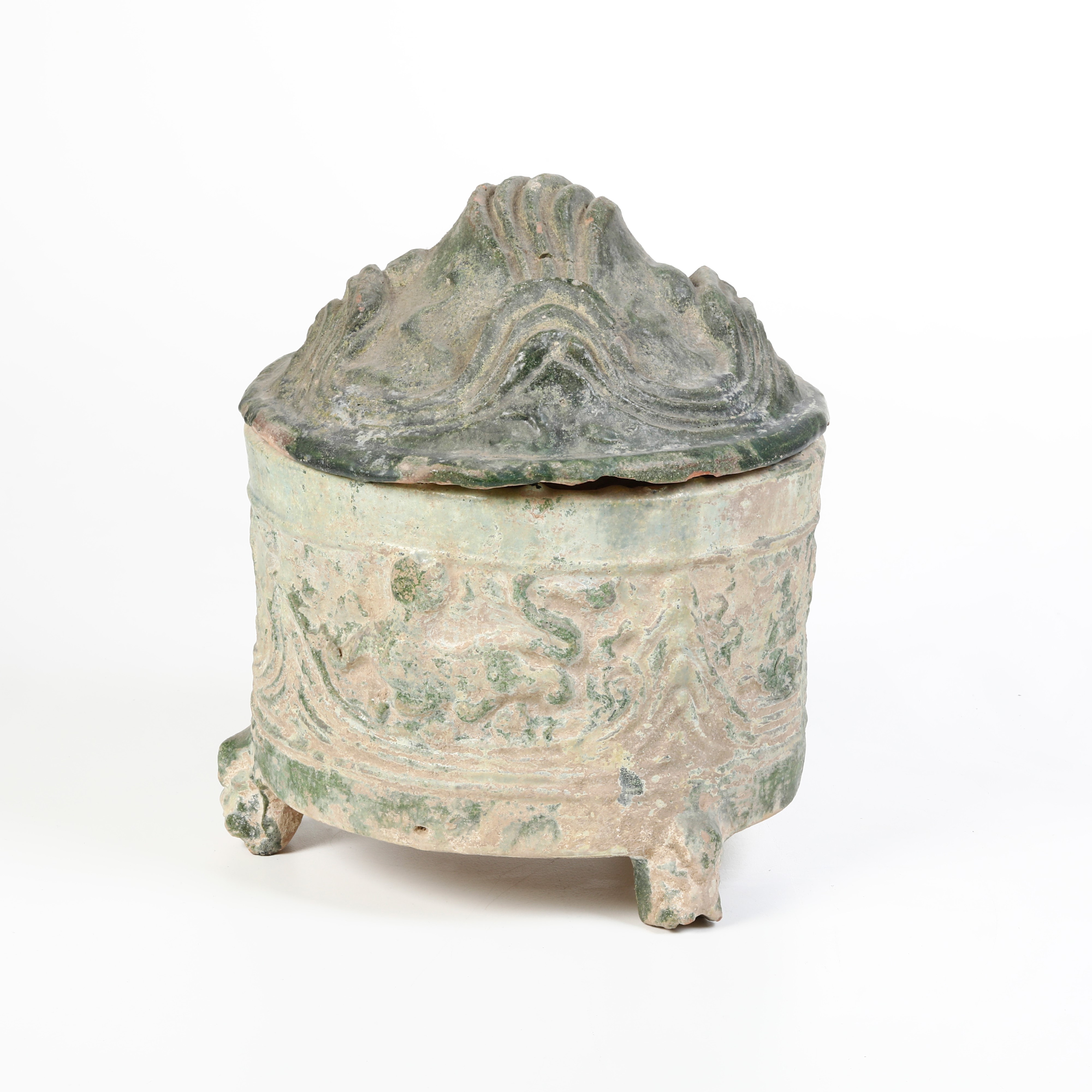 Tripode con Coperchio in Terracotta Invetriata, Cina, Dinastia Han (206 a.C - 220 D.C)