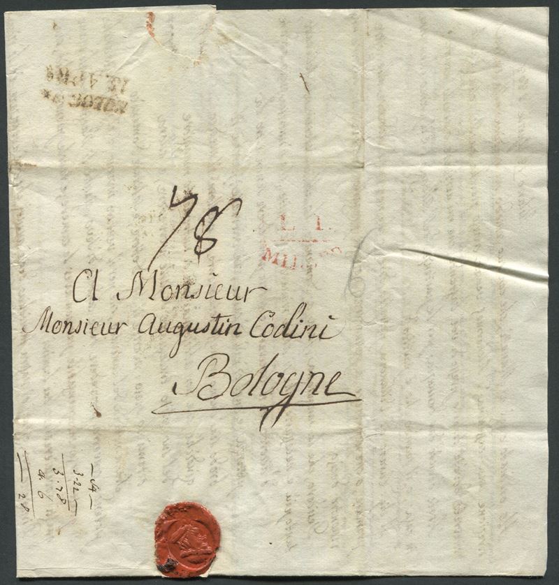 1808, Regno d’Italia napoleonico, Lettera da Milano a Bologna del 13 aprile 1808  - Auction Postal History and Philately - Cambi Casa d'Aste