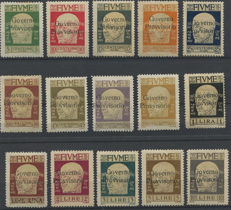 1921, Fiume, serie “Effigie di D’Annunzio” soprastamapati (S.20)  - Auction Postal History and Philately - Cambi Casa d'Aste