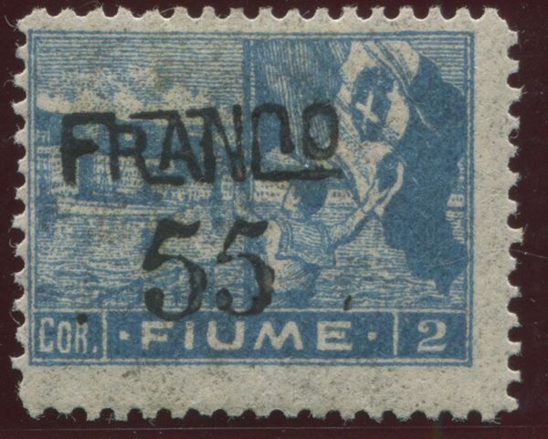 1919, Fiume, serie “Allegorie”, 55 su 2c. cobalto carta B (B84)