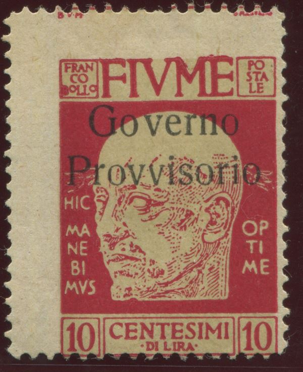 1921, Fiume, Francobollo da 10c. della serie “Effigie di D’Annunzio” soprastampato “Governo Provvisorio senza trattino in basso (176)