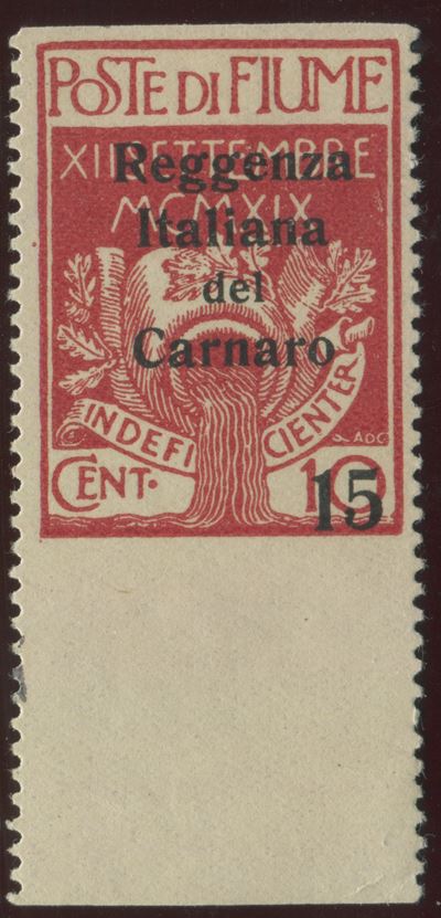 1920, Fiume, Francobollo “ingresso dei Legionari a Fiume” Soprastampato “reggenza Italiana del Ca...