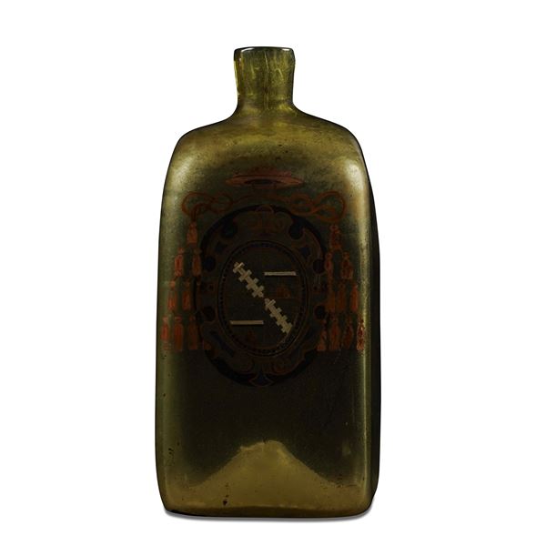 Fiasca in vetro con decoro araldico, XVIII secolo