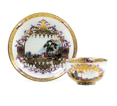 Rara Tazza con Piattino Datata 1734meissen, 1734 Circapittura di Christian Friedrich Herold
