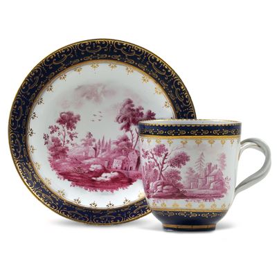 Tazza con Piattino a “paesi Rossi”doccia, Manifattura Ginori, 1780 Circa