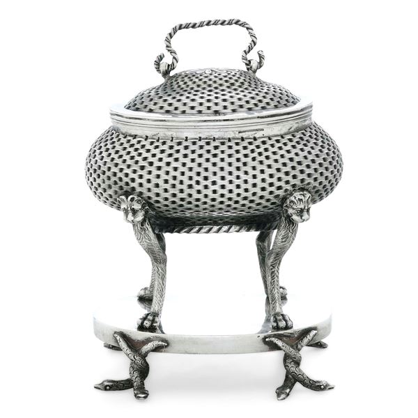 Rara zuccheriera neoclassica. Palermo, XVIII-XIX secolo. Marchio della città di Palermo e del console (non identificato)