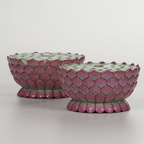 Coppia di vasi. Cina, Famiglia Rosa, Dinastia Qing, 1644-1911.