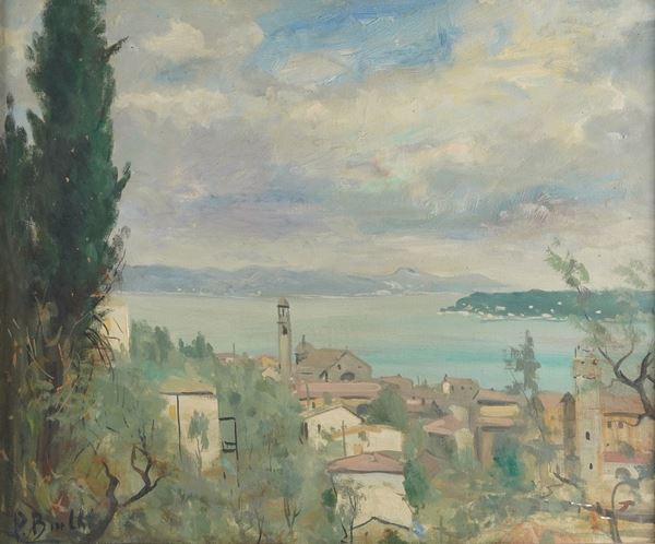 Pittore del XIX-XX secolo Veduta cittadina dalle montagne