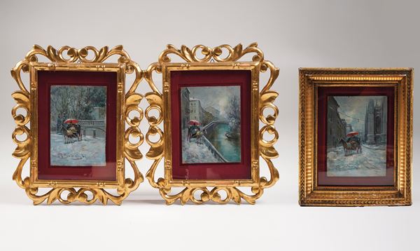 Tre dipinti con vedute di Milano