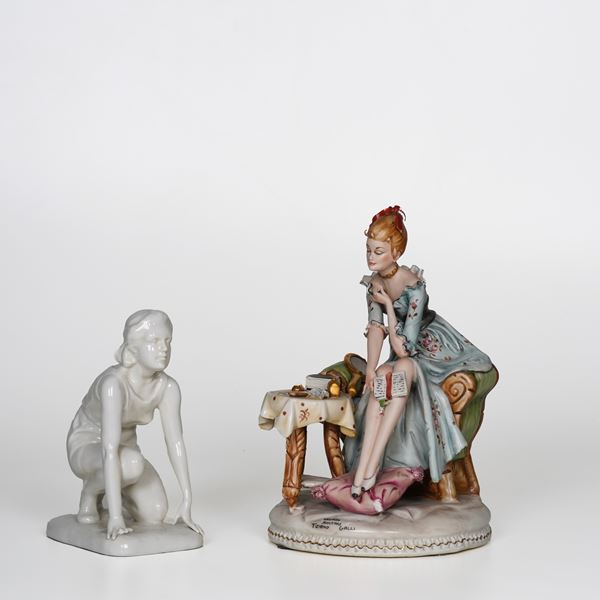 Due figure.  Milano, Tiziano Galli, terzo quarto del XX secolo. Turingia, Manifattura di Karl Ens, prima metà del XX secolo.