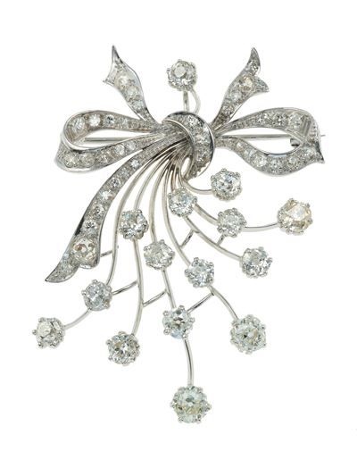 Spilla/Pendente a fiocco, con diamanti, in oro bianco 750/1000